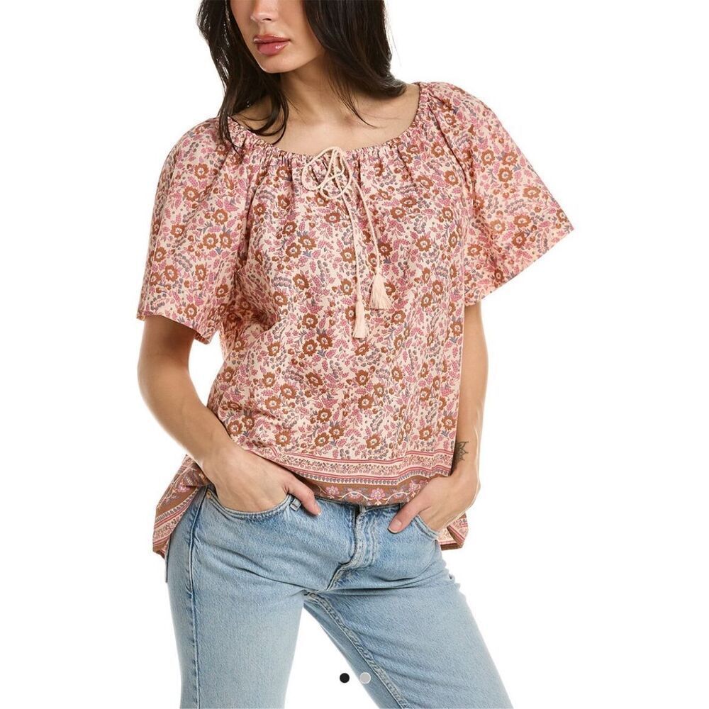 Faherty Florence Boho Top Organic Cotton Tassel Blouse Size XS